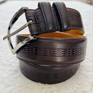 Lejon Elegant Dark Brown Leather Belt with Silver Buckle size 38